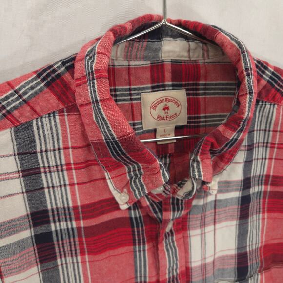 Brooks Brothers Shirt Mens L Red Black Plaid Linen Blend Long Sleeve Button Down - Picture 6 of 11